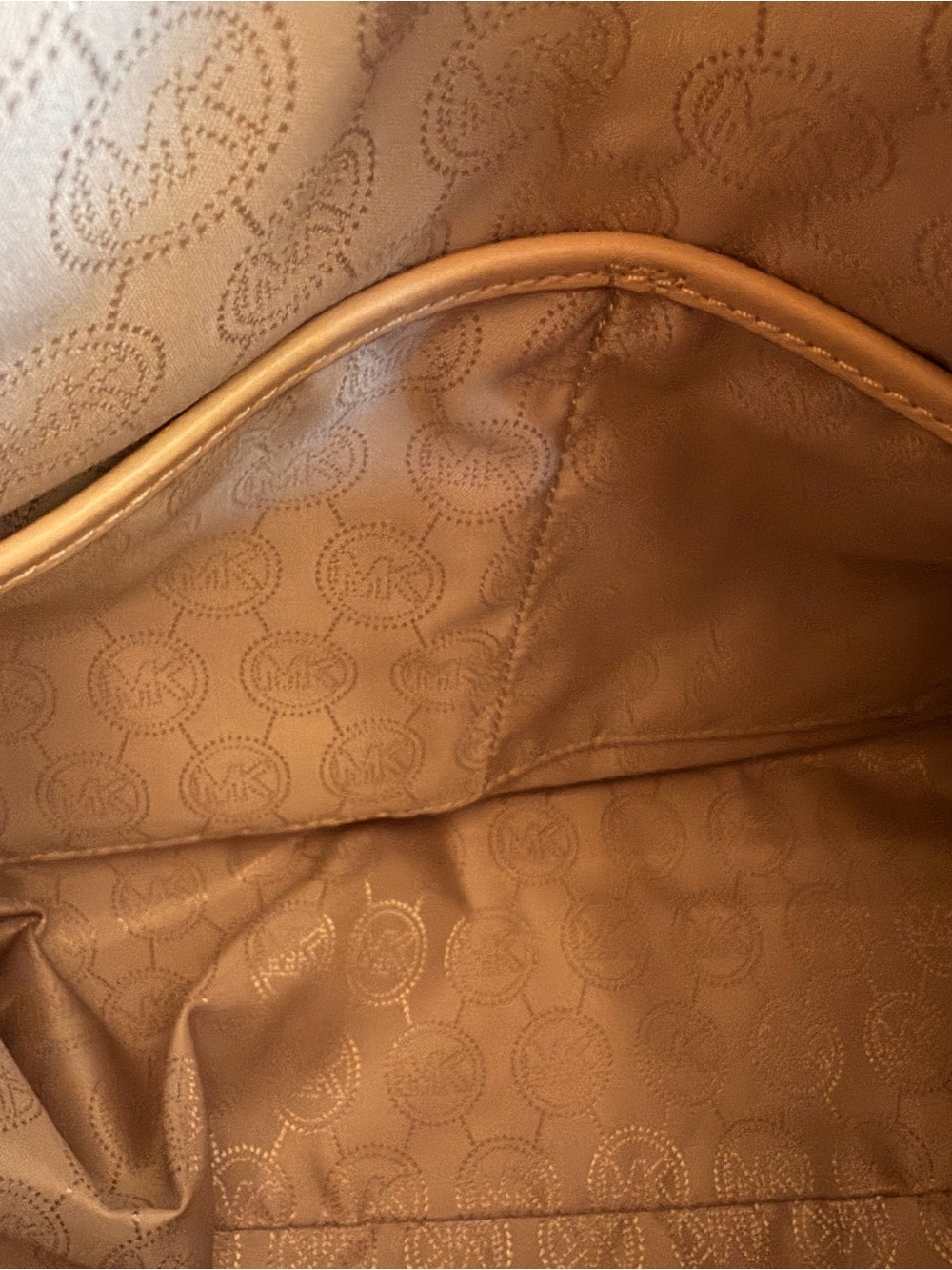 Michael Kors Cream Logo Satchel with Tan Leather Trim and Gold Hardware - Picture 8 of 11